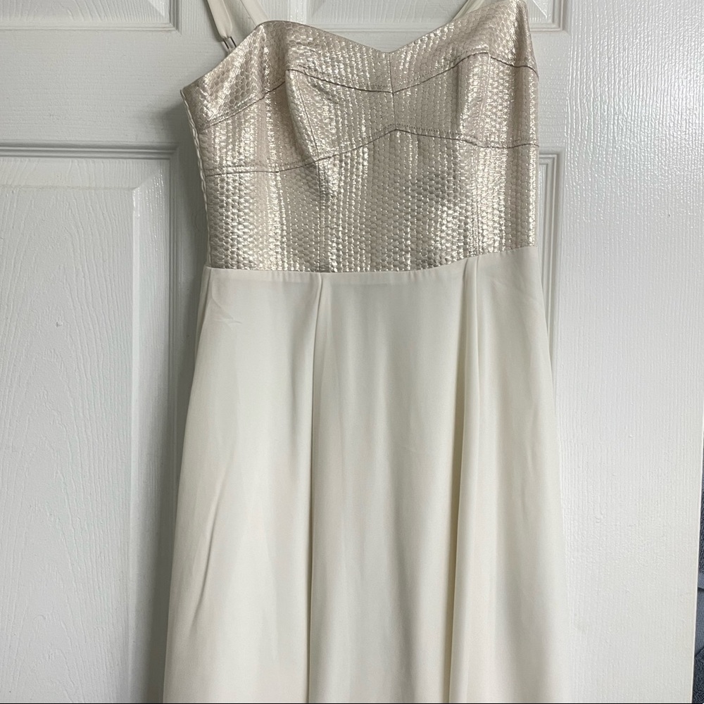 Express gold white metallic cocktail dress